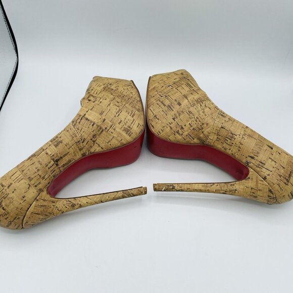 Heels Womens Size 9.5 Cork Pattern Platform Stiletto Slip On Pumps Red Sole - Picture 11 of 11